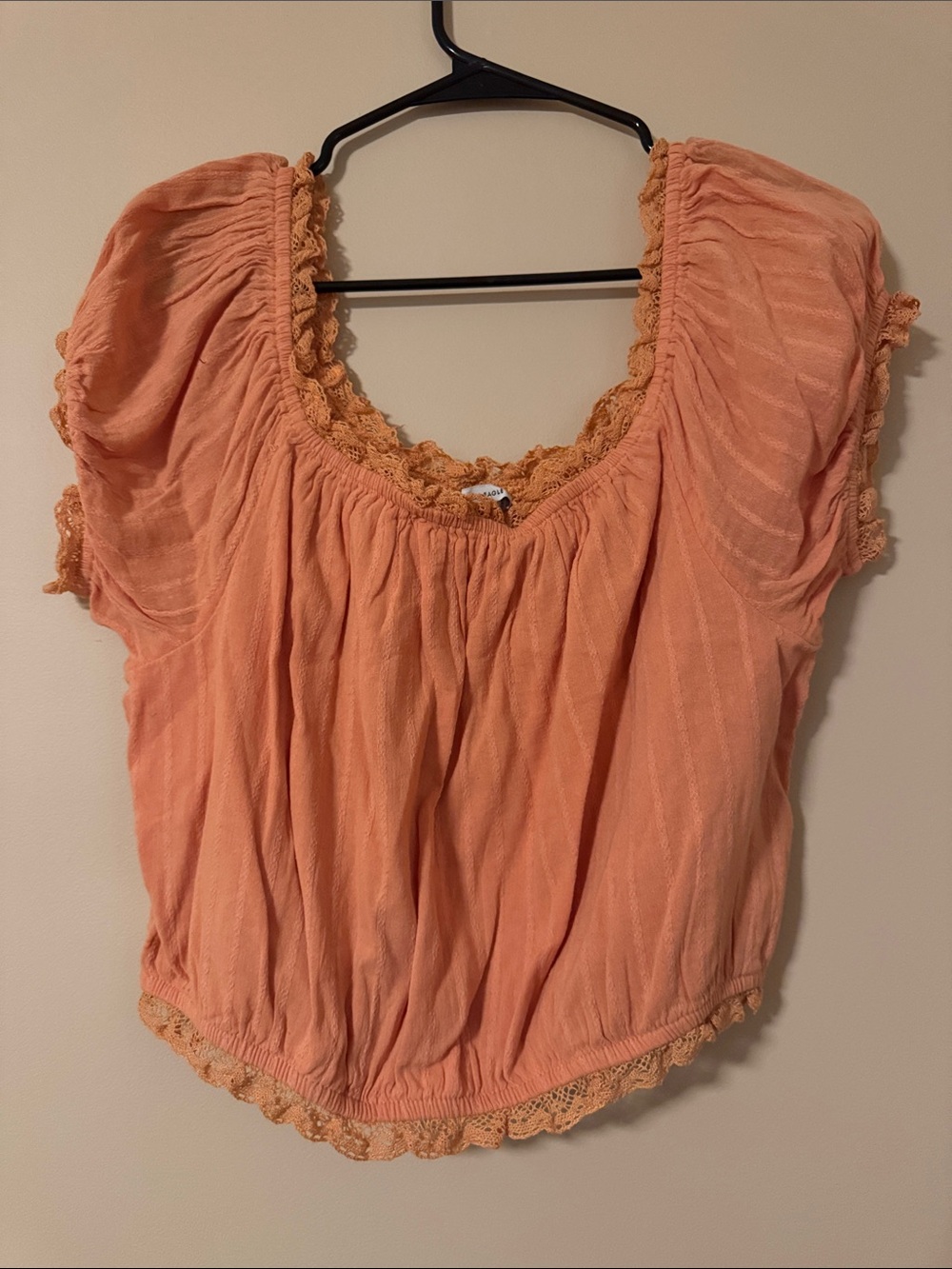 American Eagle Outfitters Peach Crochet-Trim Peasant Top